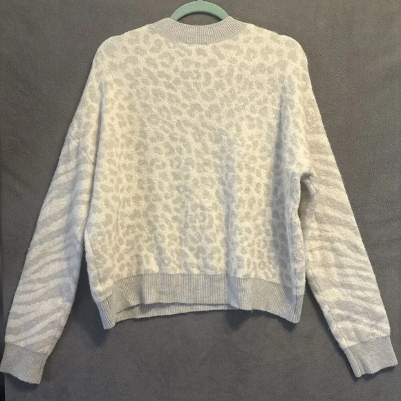 Rails Lana Sweater Grey Ivory Mixed Animal Print Size L Wool Cashmere Blend - Picture 6 of 11